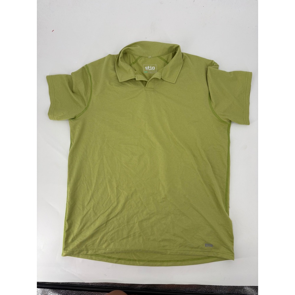 Stio Mens Divide Polo Shirt Large Green Heather Short Sleeve Hiking Golf Top